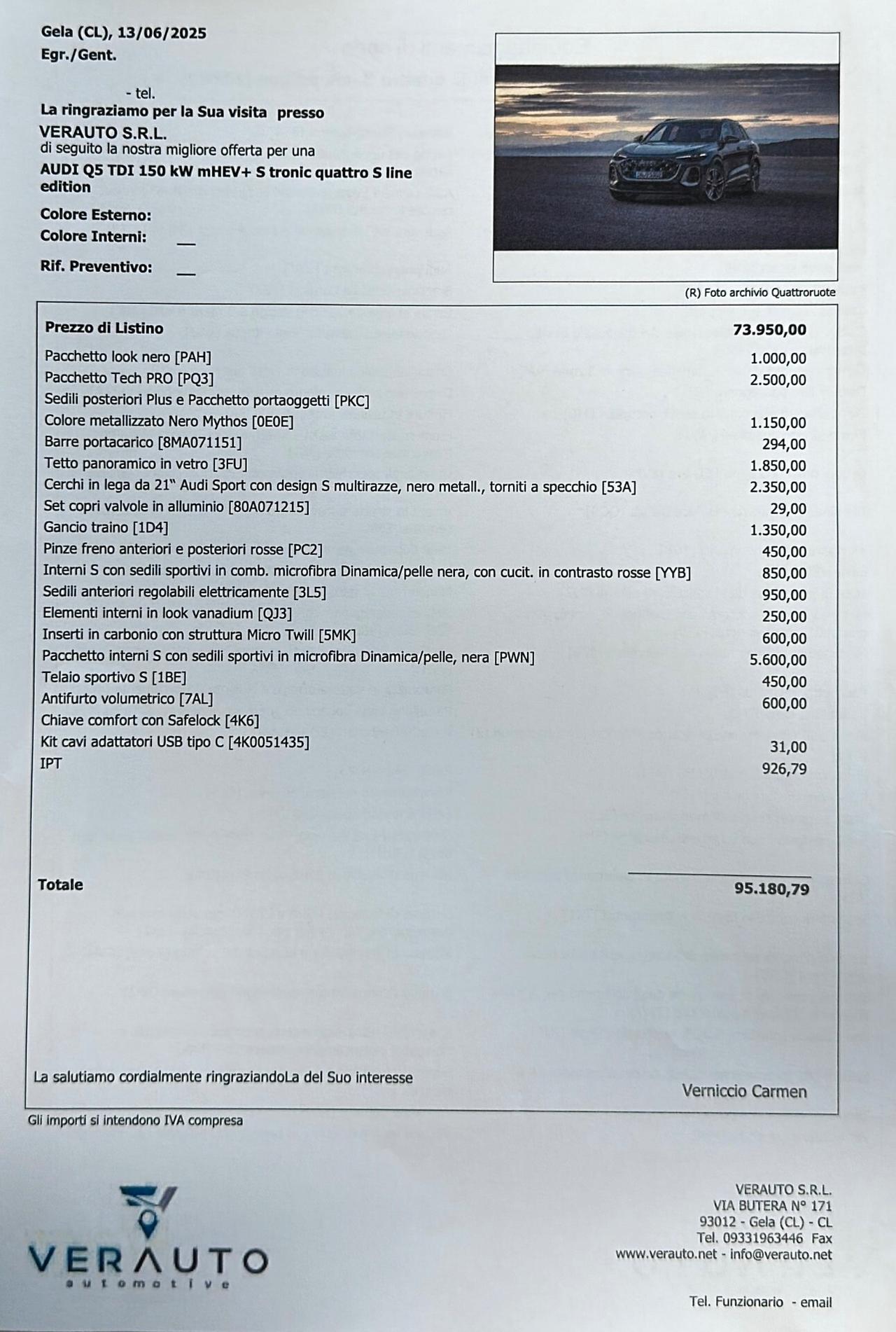 Audi Q5 tdi Sline possibilità noleggio no scoring