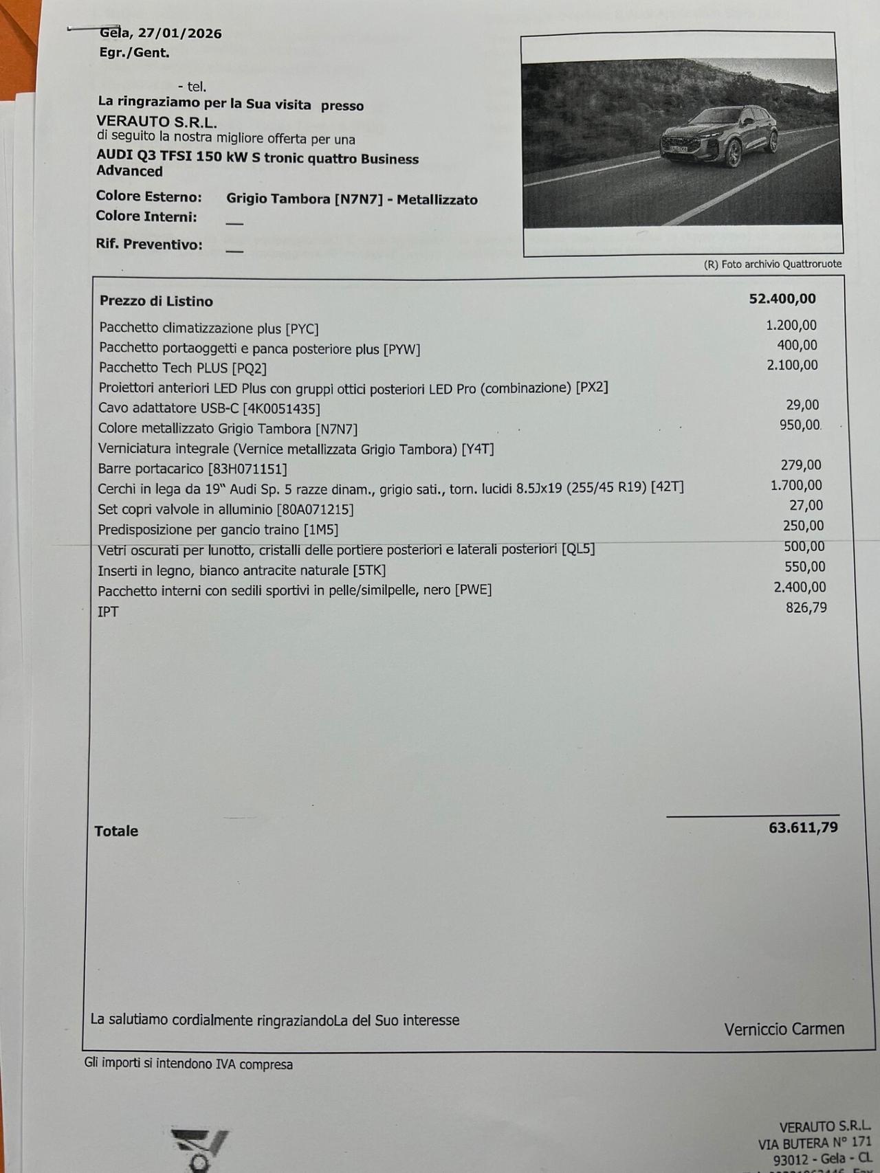 Audi Q3 TFSI 150 kW S tronic quattro Business Advanced Possibilità noleggio no scoring