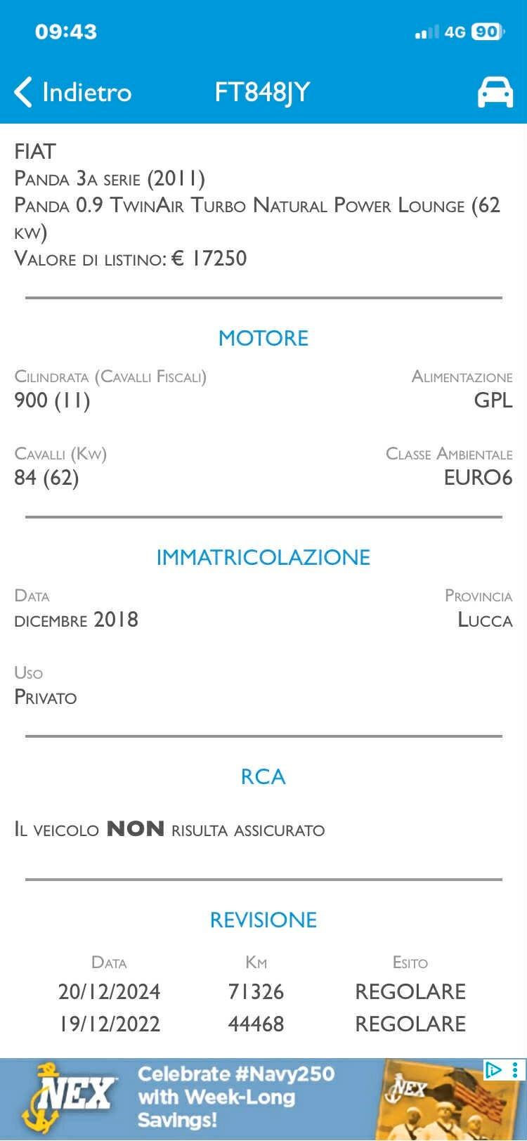 Fiat Panda 0.9 TwinAir 12/2018 km 80000 Nuova