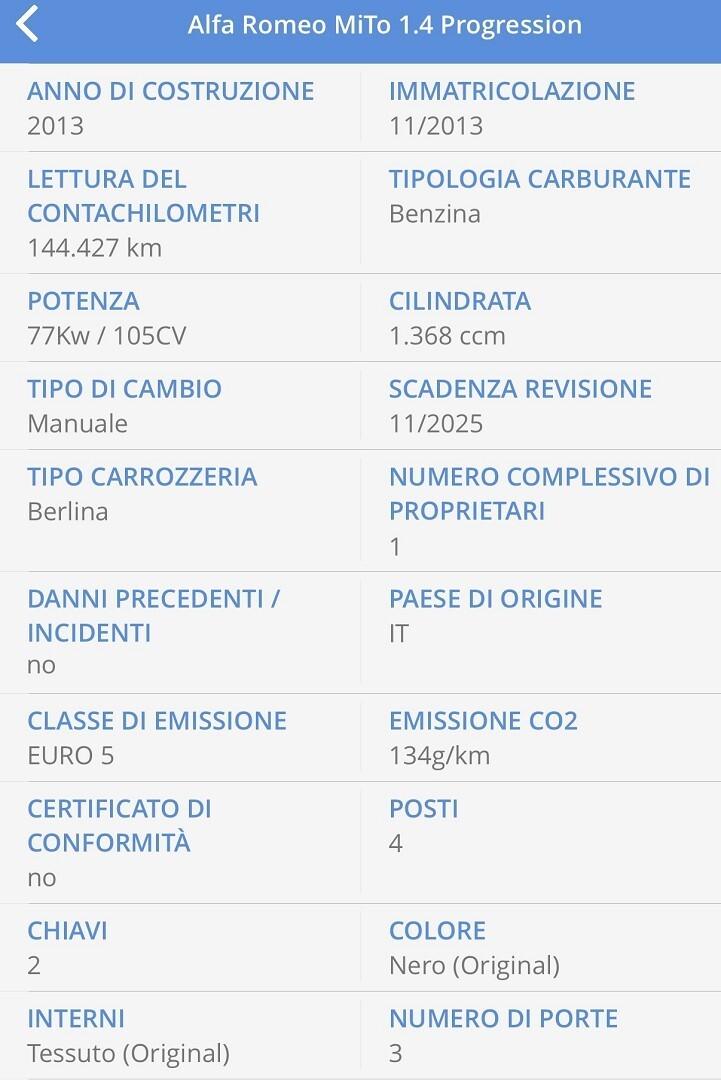 Alfa Romeo Mito 1.4 Benzina FRIZIONE NUOVA UNICO P