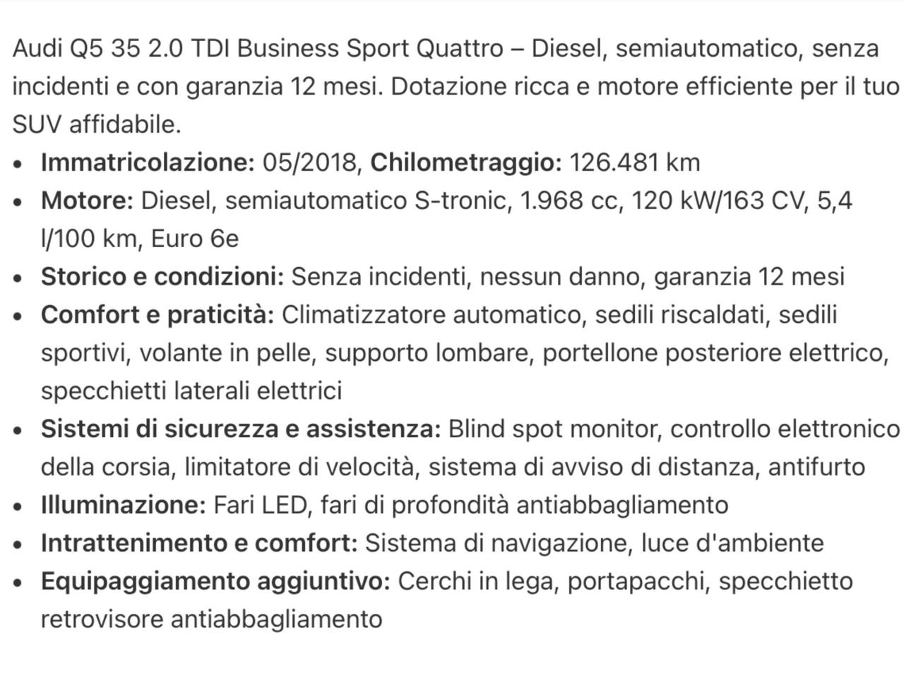Audi Q5 35 TDI quattro S tronic Business Sport Perfetta