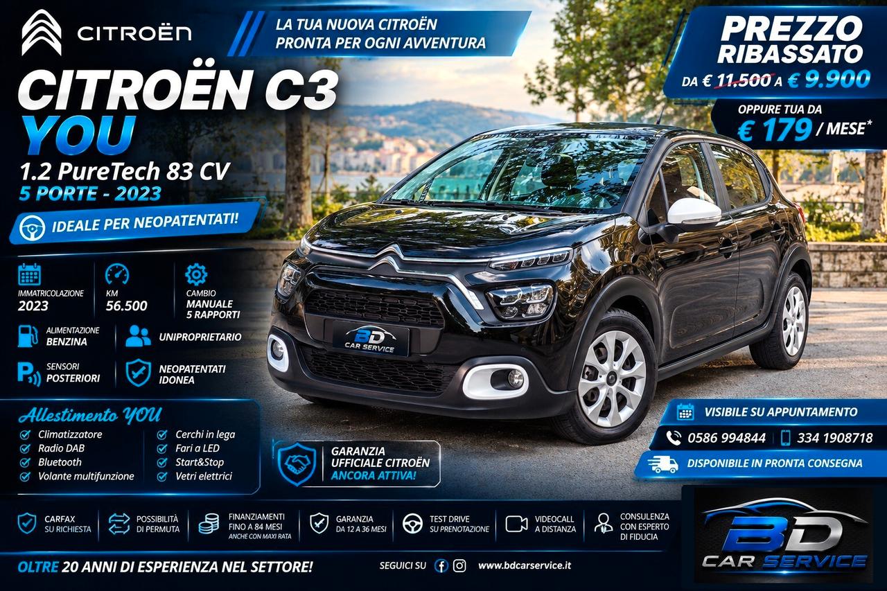 CITROEN C3 YOU CAMBIO MANUALE 5P DEL 2023 56.500 KM SENSORI POST. - NEOPATENTATI - UNIPROPRIETARIO