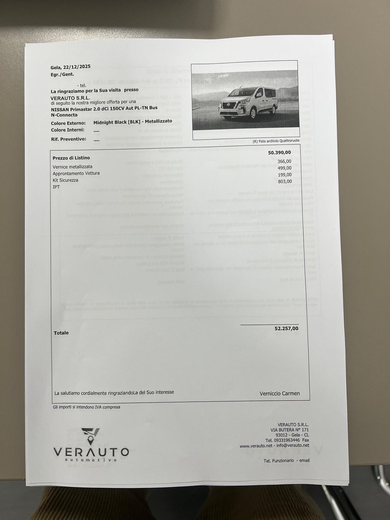 Nissan Primastar 2.0dCi 9 posti possibilità noleggio no scoring