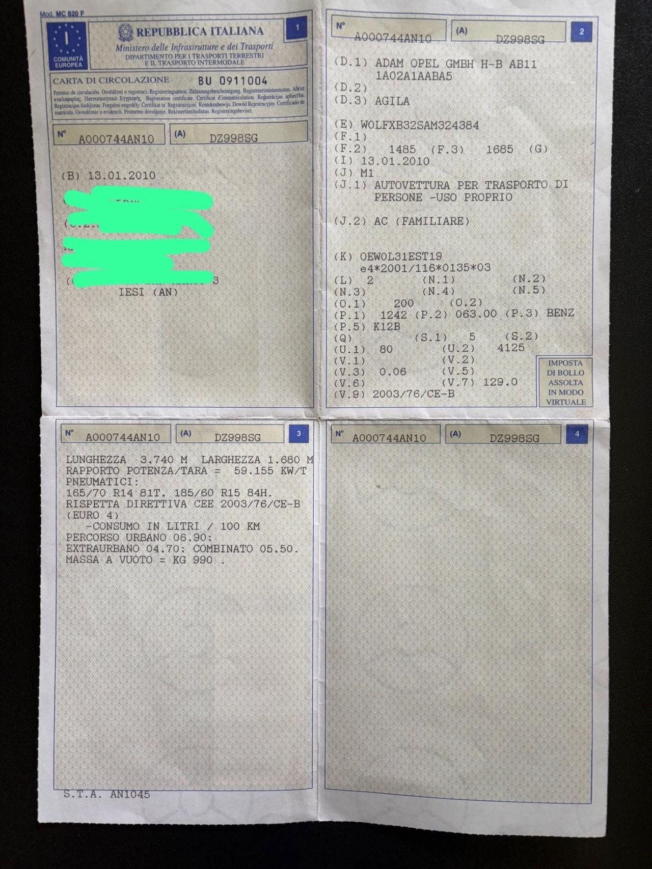 Opel Agila 1.2 neopatentati multispazio