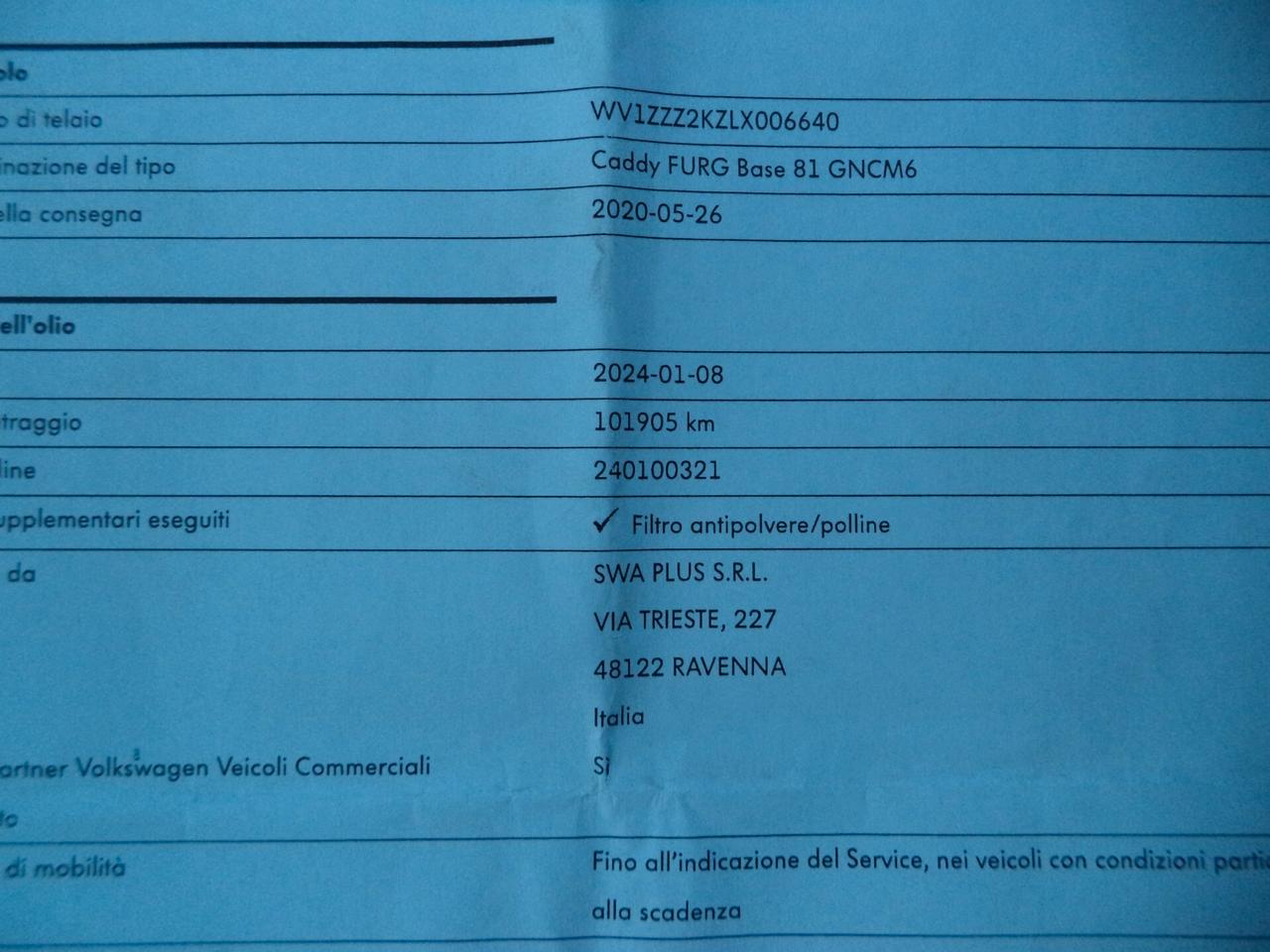 Volkswagen Caddy 1.4 TGI Furgone Business METANO VALIDO FINO AL 2028
