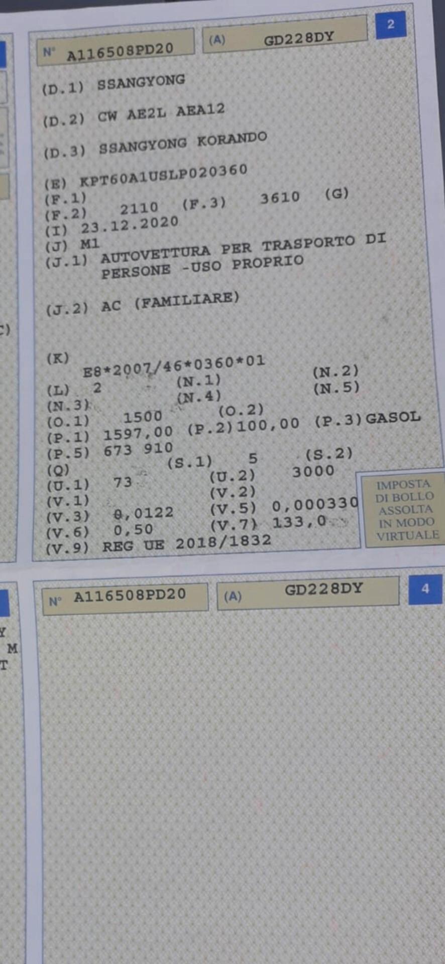 Ssangyong Korando 1.6 Diesel MOTORE ROTTO