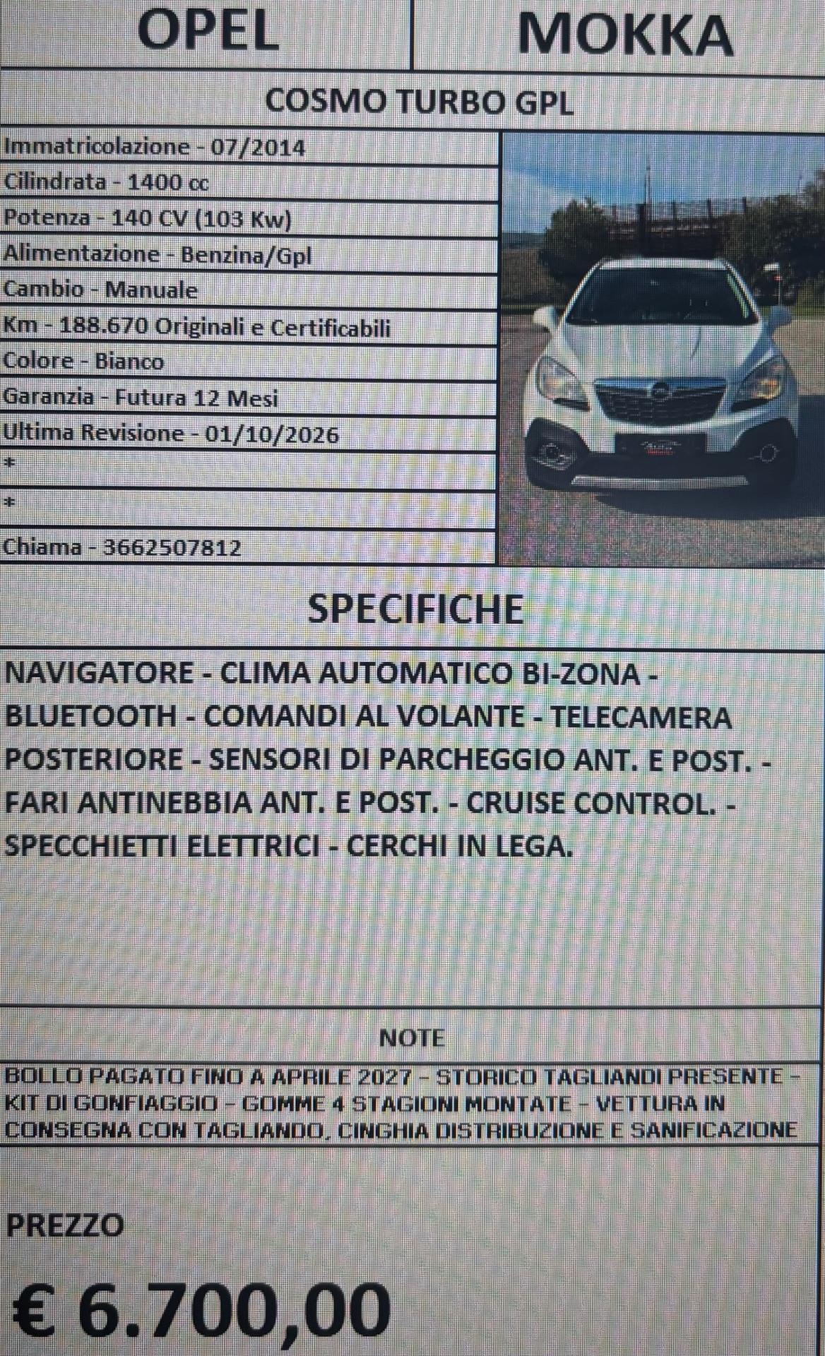 Opel Mokka 1.4 Turbo GPL Tech 140CV 4x2 Cosmo