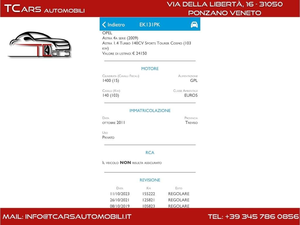 OPEL ASTRA 1.4 GPL FINO 2031 GARANZIA 3 ANNI TOP