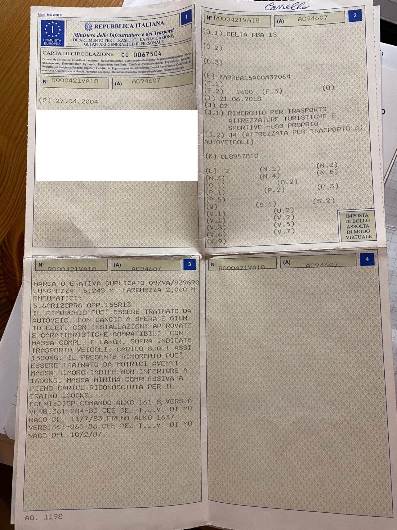 Delta RBA 15 doppio asse con verricello