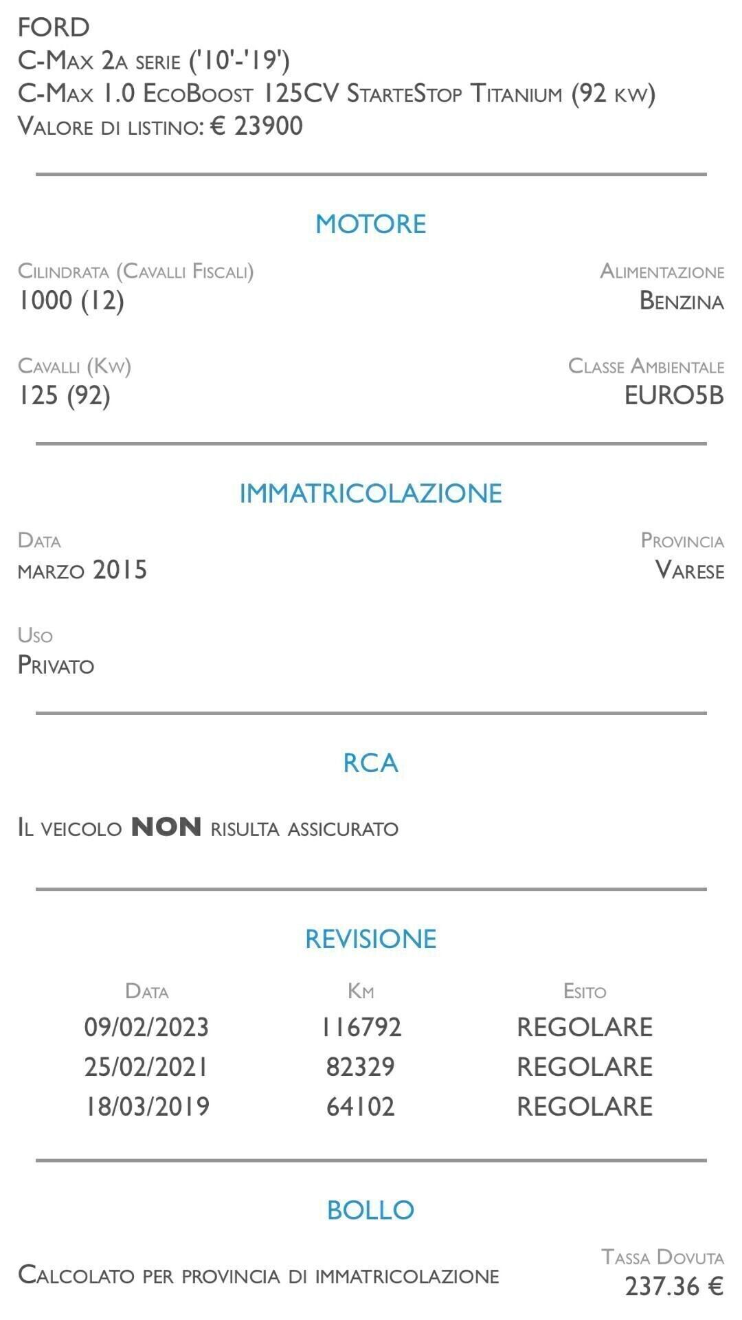 Ford C-Max 1.0 EcoBoost 125CV Start&Stop Titanium - UNICO PROPRIETARIO