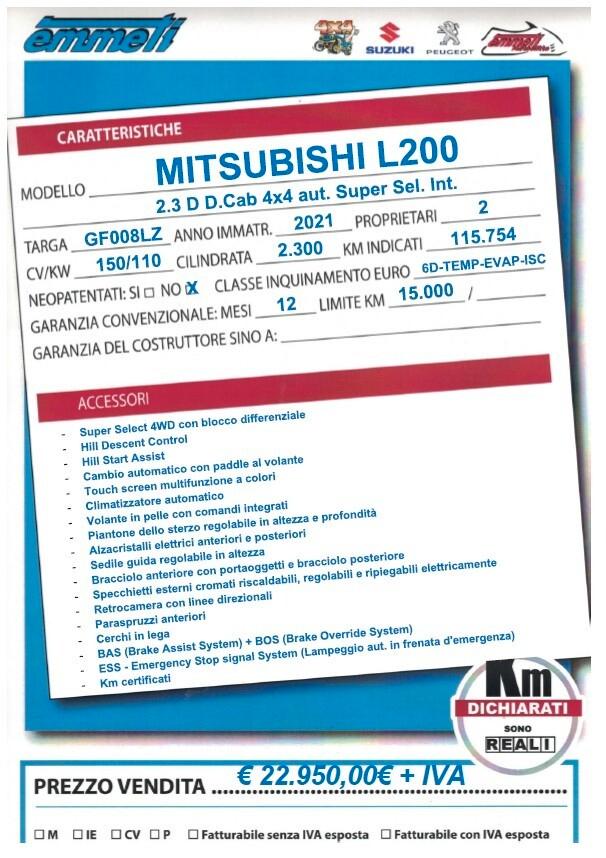 Mitsubishi L200 2.3 D D.Cab 4×4 Aut. Super Select Intense