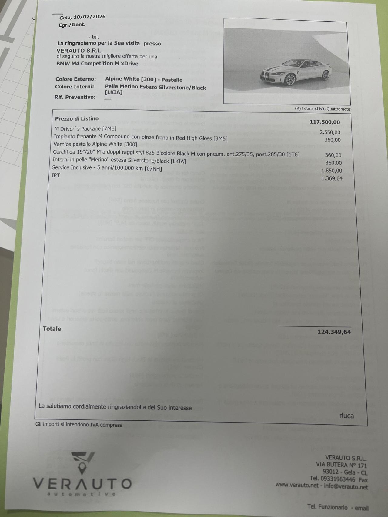 Bmw M4 Competition 3.0 530CV M xDrive - possibilità noleggio no scoring