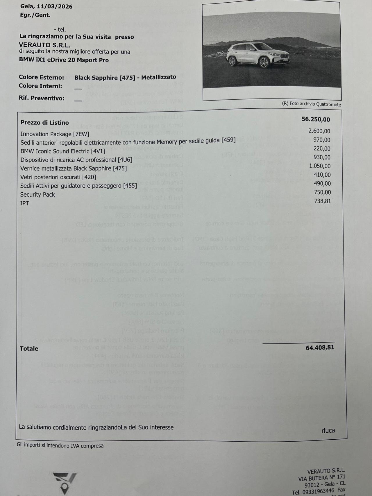 Bmw IX1 eDrive 20 Msport Pro possibilità noleggio no scoring