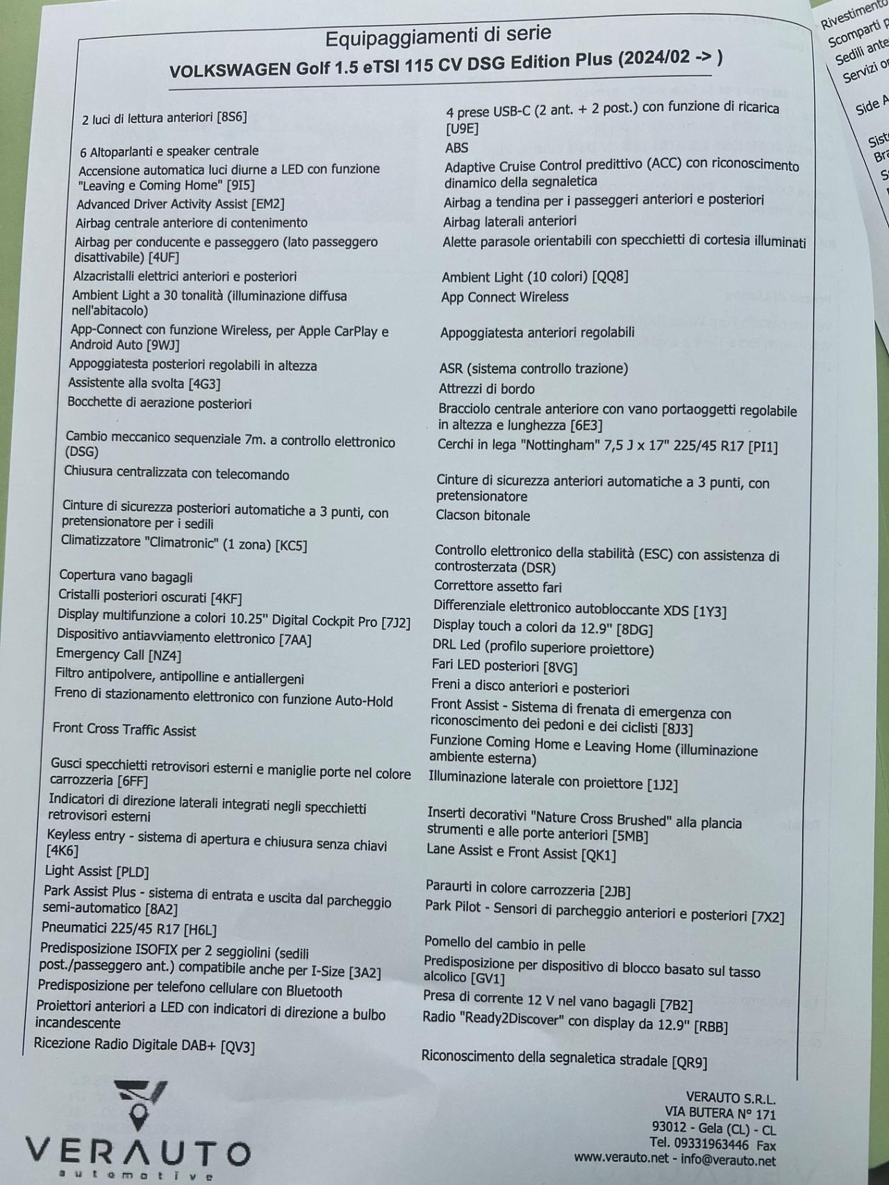 Volkswagen Golf 1.5 eTSI dsg possibilità noleggio no scoring