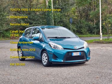 Toyota Yaris 1.5 Hybrid 5 porte Lounge 2013 E5B Automatico NEO