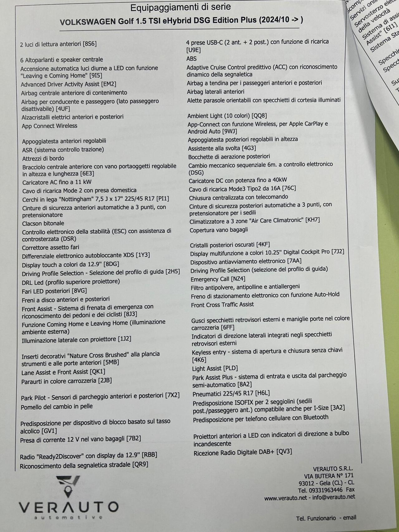 Volkswagen Golf 1.5 TSI eHybrid DSG Style possibilità noleggio no scoring