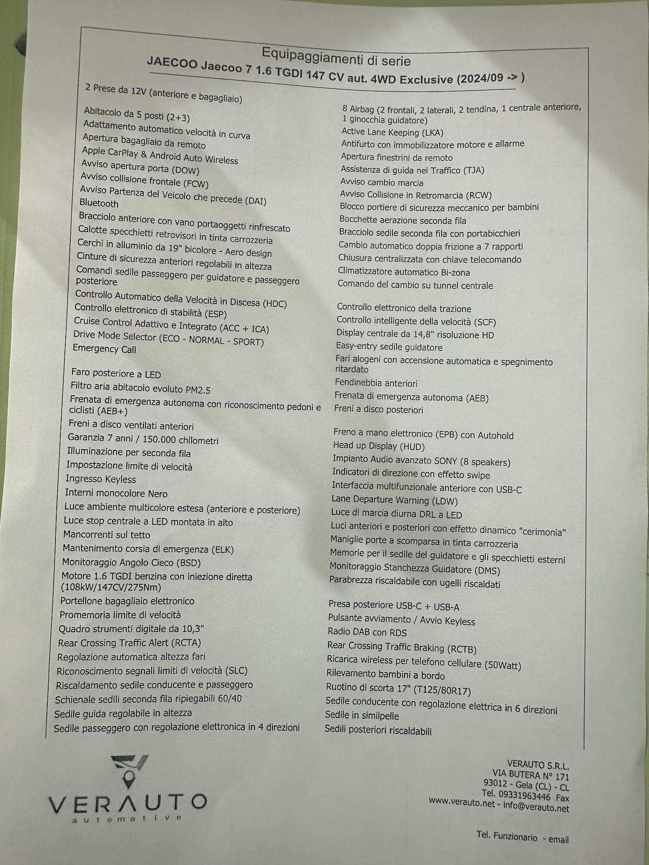 Jaecoo J7 1.6 Exclusive possibilità noleggio no scoring
