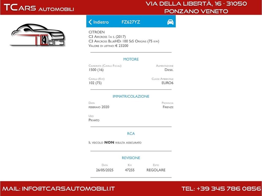 CITROEN C3 AIRCROSS - 1.5- CON 3 ANNI GARANZIA TOP