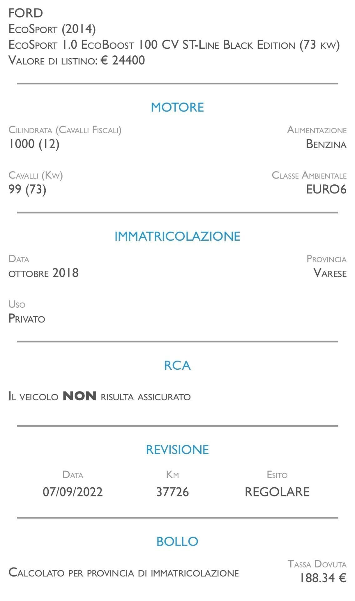 Ford EcoSport 1.0 EcoBoost 100 CV ST-Line Black Edition - UNICO PROPRIETARIO