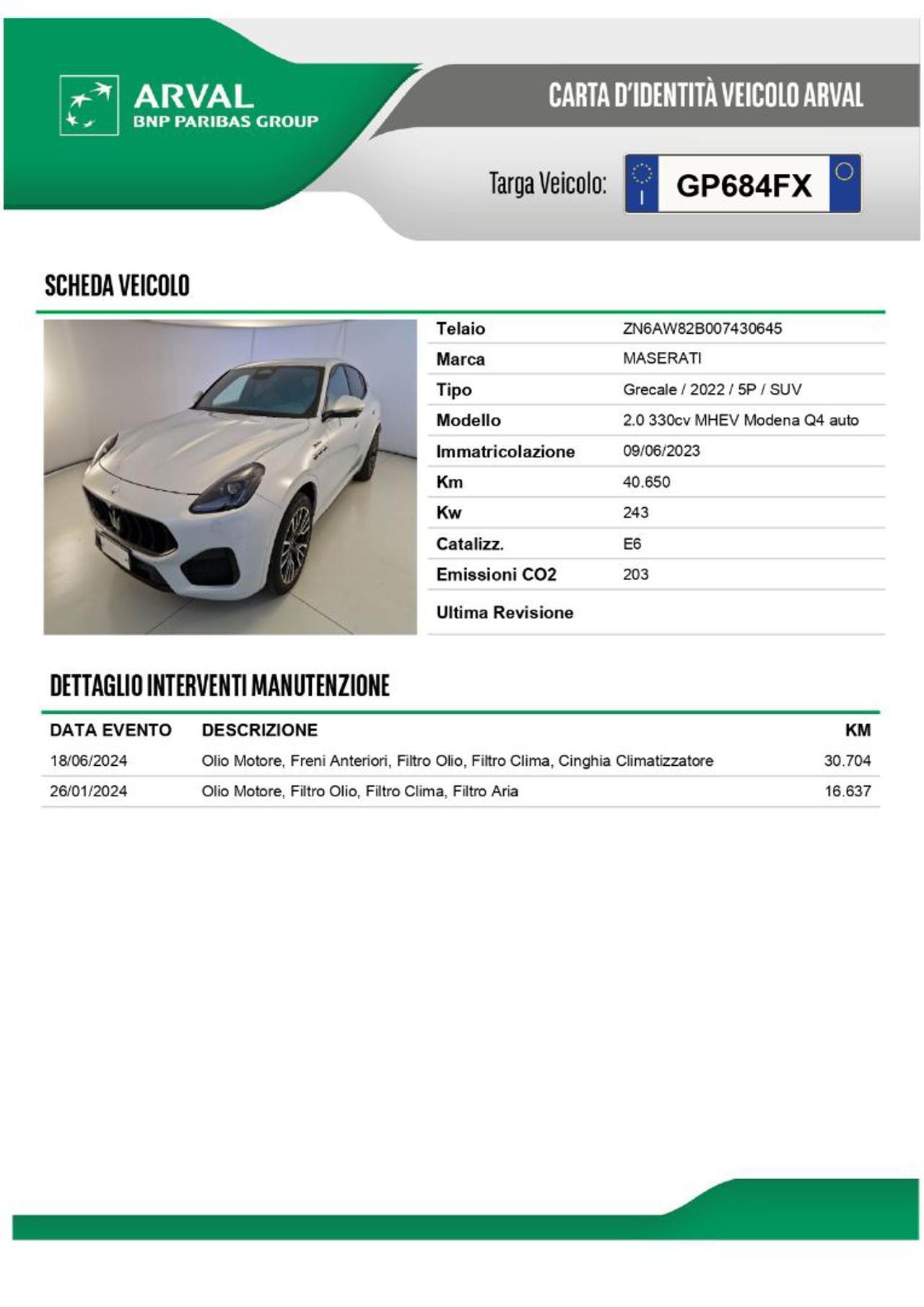 MASERATI Grecale Grecale MHEV 330 CV Modena HeadUp-ACC-Sonus-360°