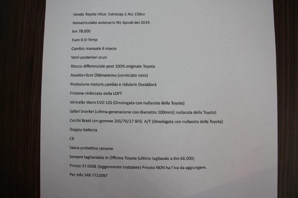 Toyota Hilux 2.4 D-4D 4WD 2 porte Extra Cab PREPARATA TAGLIANDATA uff Toyota
