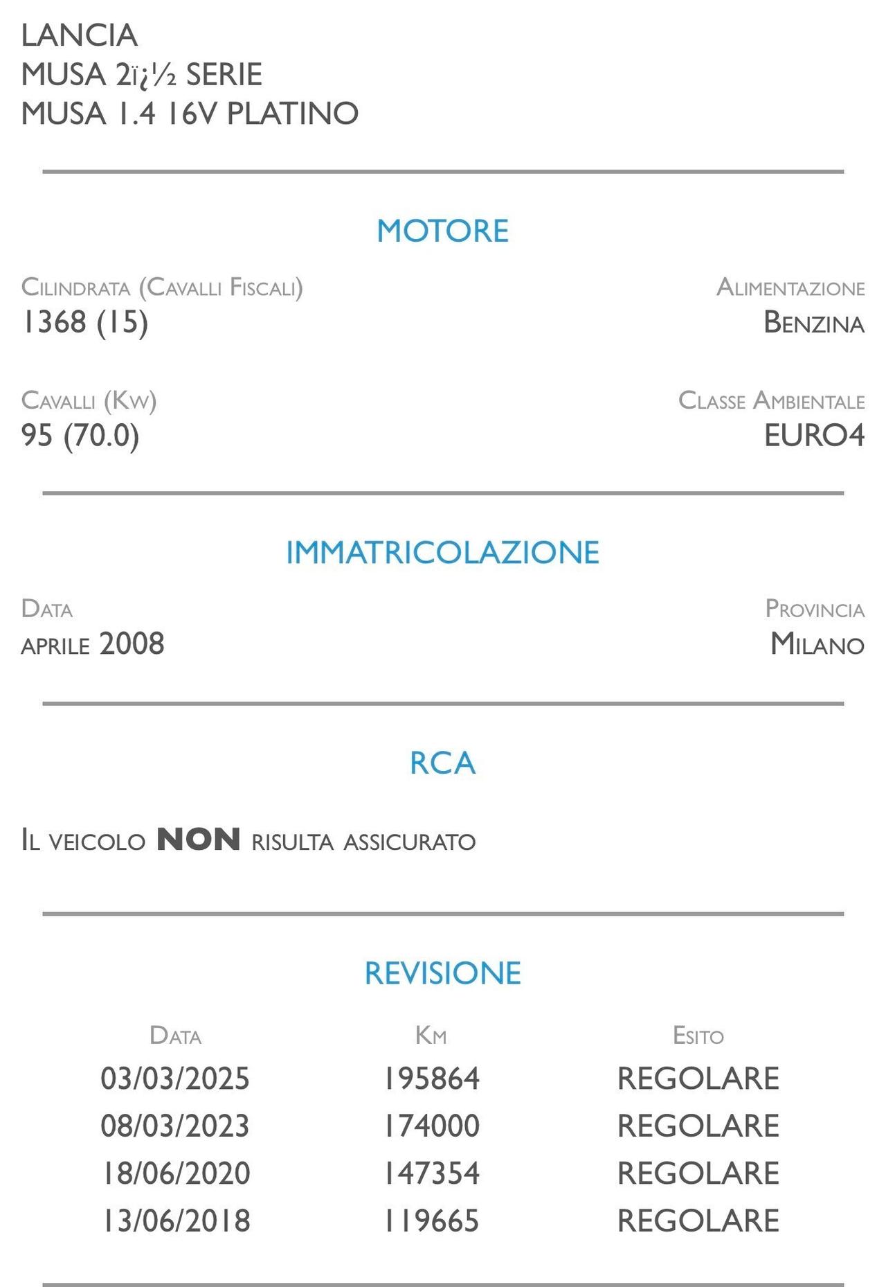 Lancia MUSA 1.4 16V Platino - UNICO PROPRIETARIO