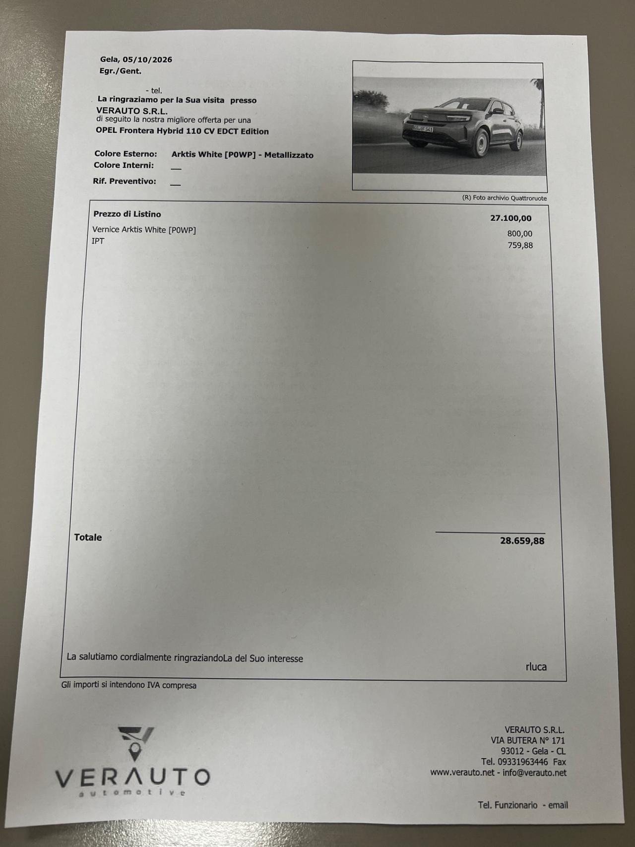 Opel Frontera 1.2 110CV hybrid Edition edct - possibilità noleggio no scoring