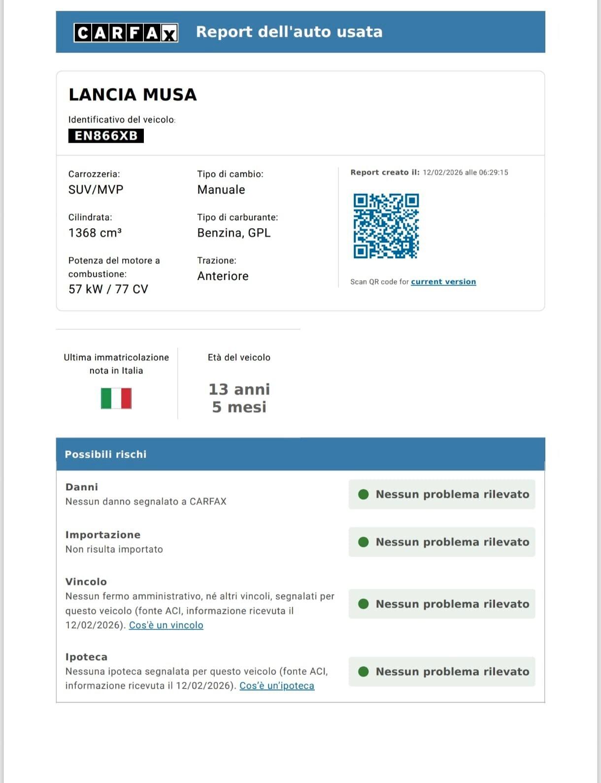 LANCIA MUSA 1.4 GPL 2012