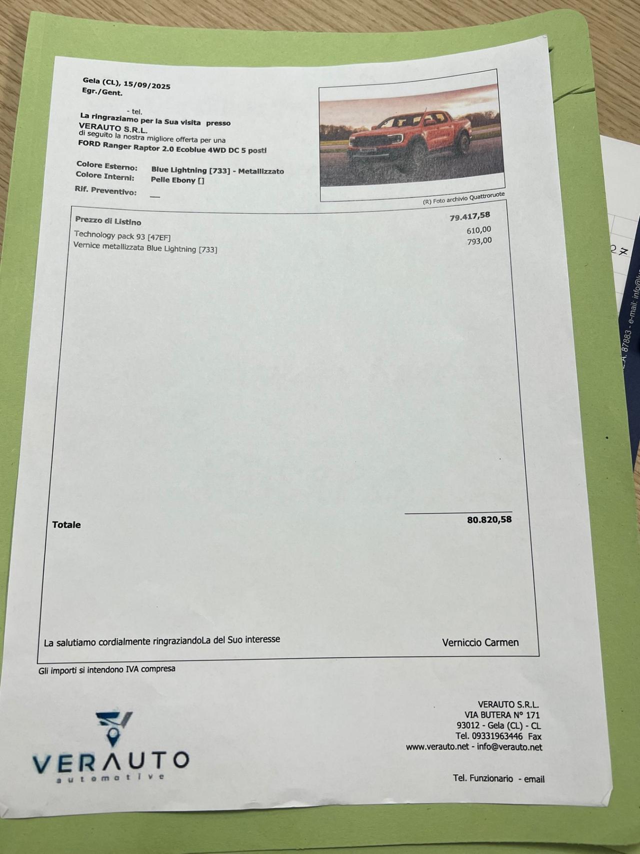 Ford Ranger Raptor 2.0 Ecoblue 4WD DC 5 posti - AUTOCARRO N1