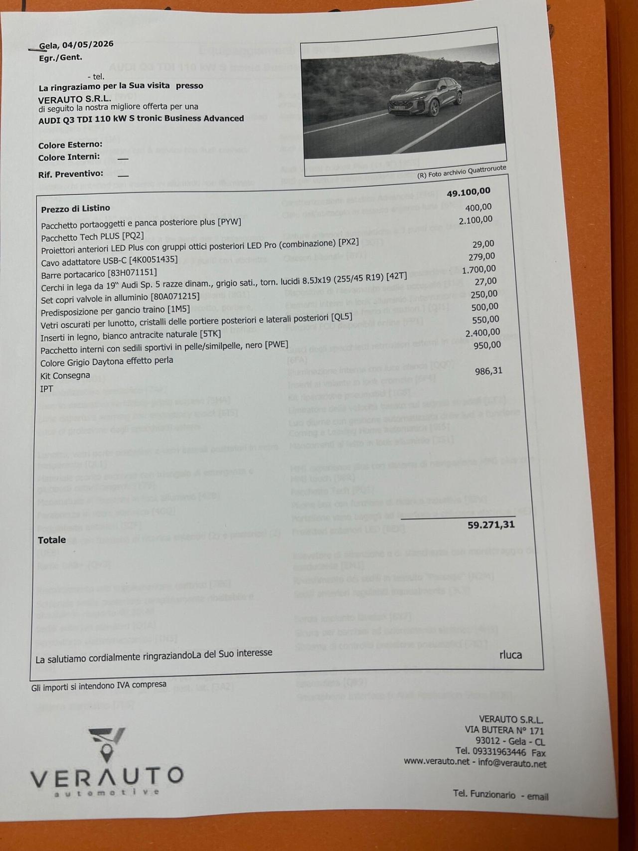 Audi Q3 TDI 110 kW S tronic Business Advanced possibilità noleggio no scoring