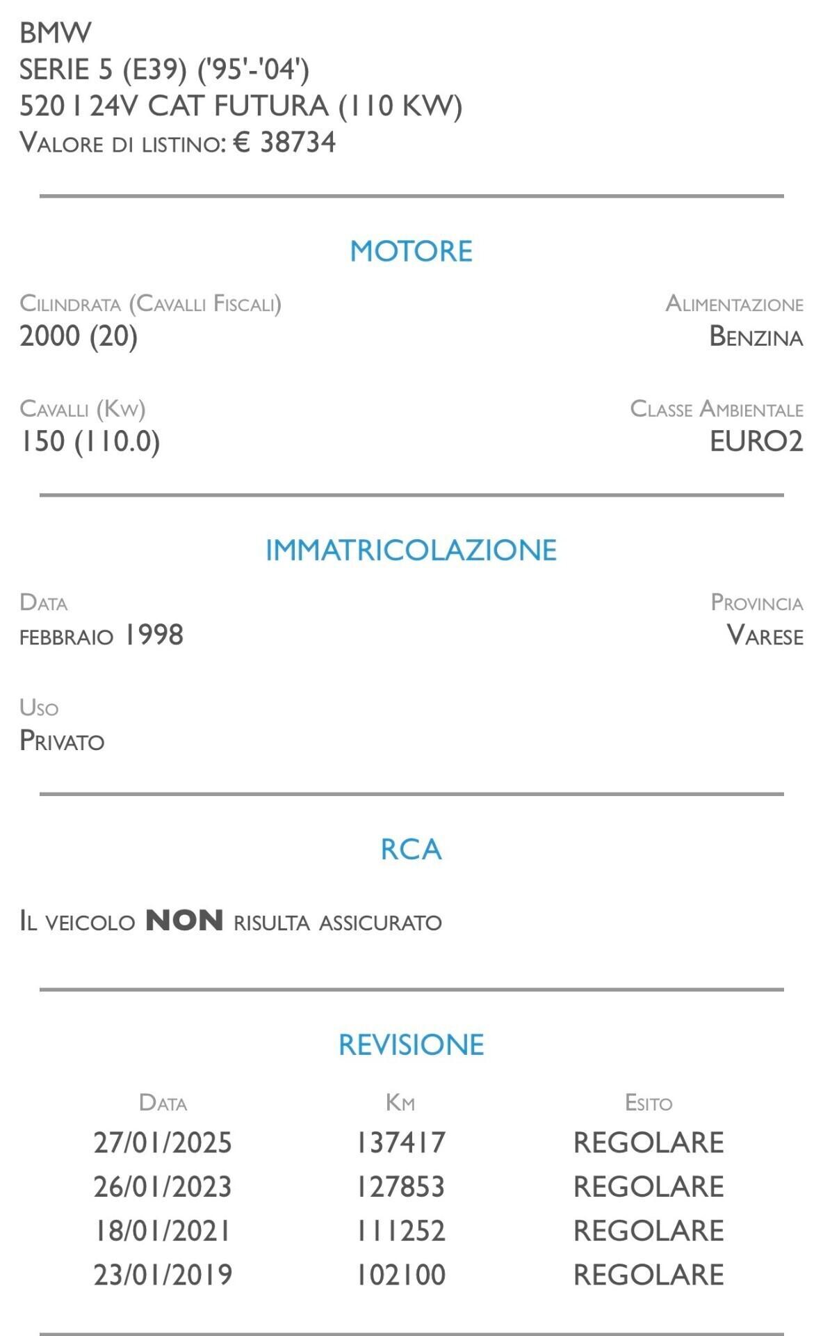 Bmw 520 520i 24V cat Futura - UNICO PROPRIETARIO