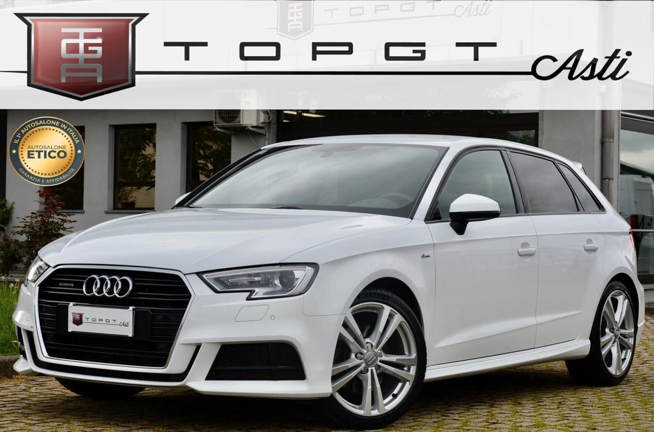 AUDI A3 SPORTBACK 2.0 TDI S-LINE INT EXT QUATTRO 150cv, UNICOPROP, UFF ITALIANA, EURO 6B, 18", NAVI, PERMUTE