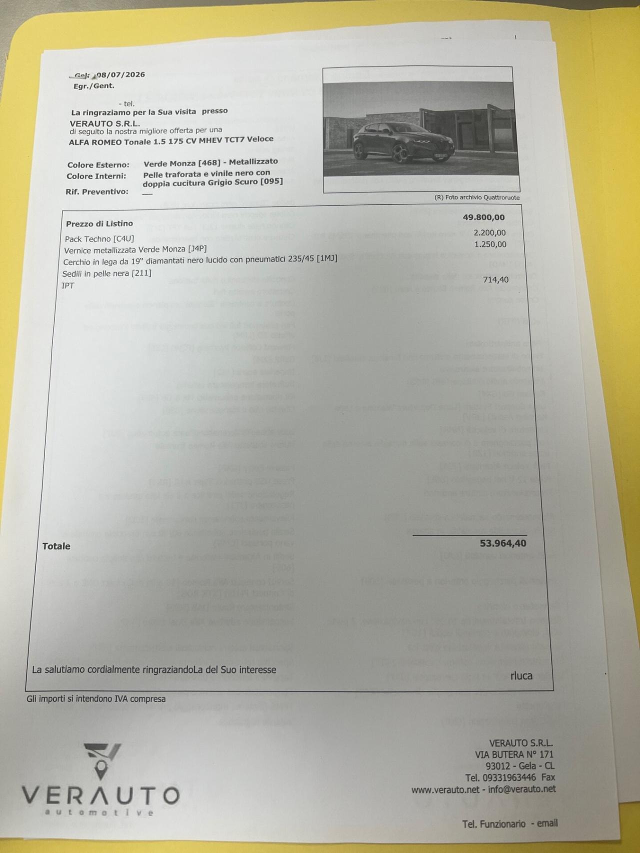 Alfa Romeo Tonale 1.5 175 CV MHEV TCT7 Veloce - possibilità noleggio no scoring