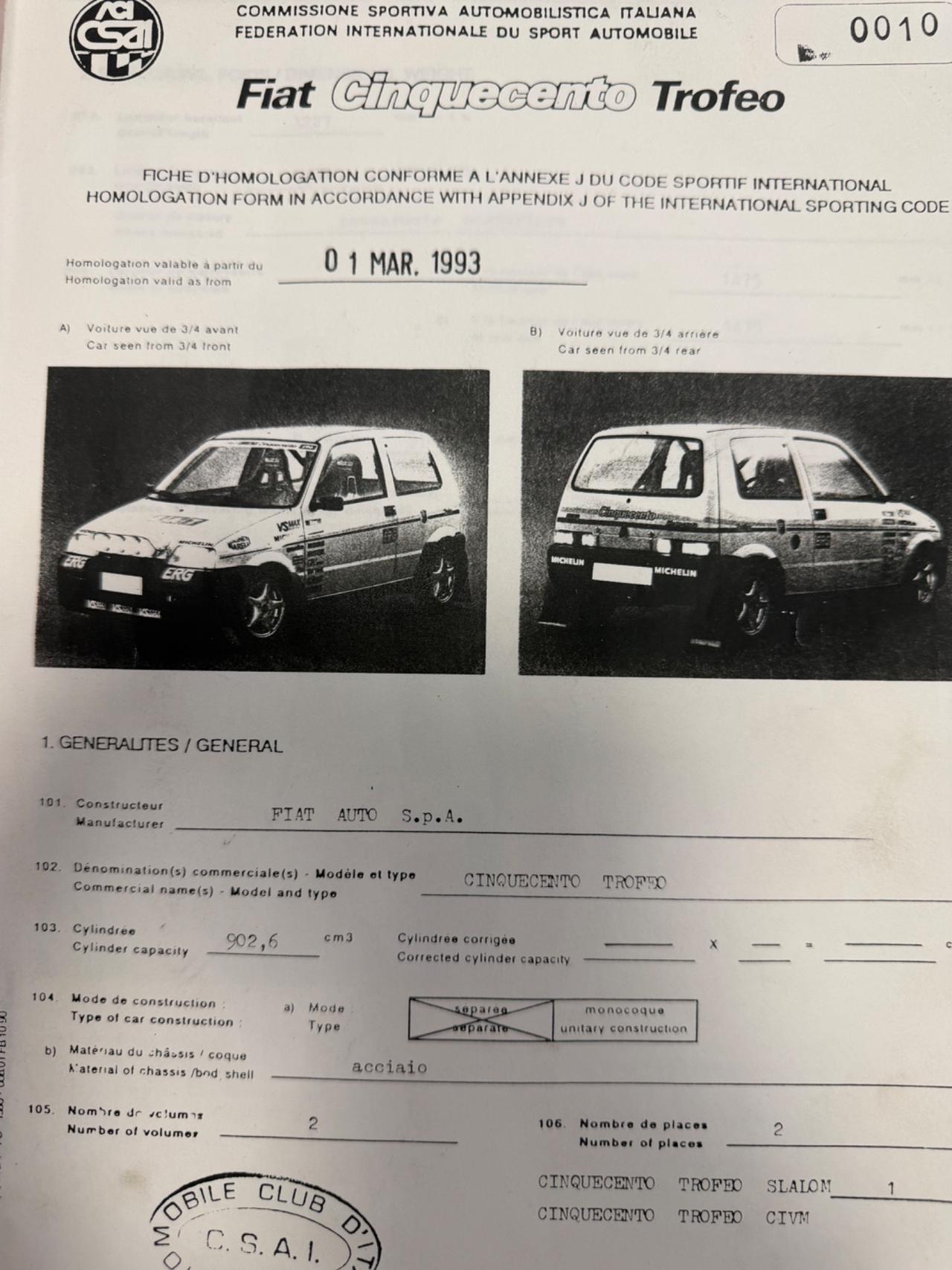 Fiat Cinquecento 500 SUPERTROFEO SUPER TROFEO