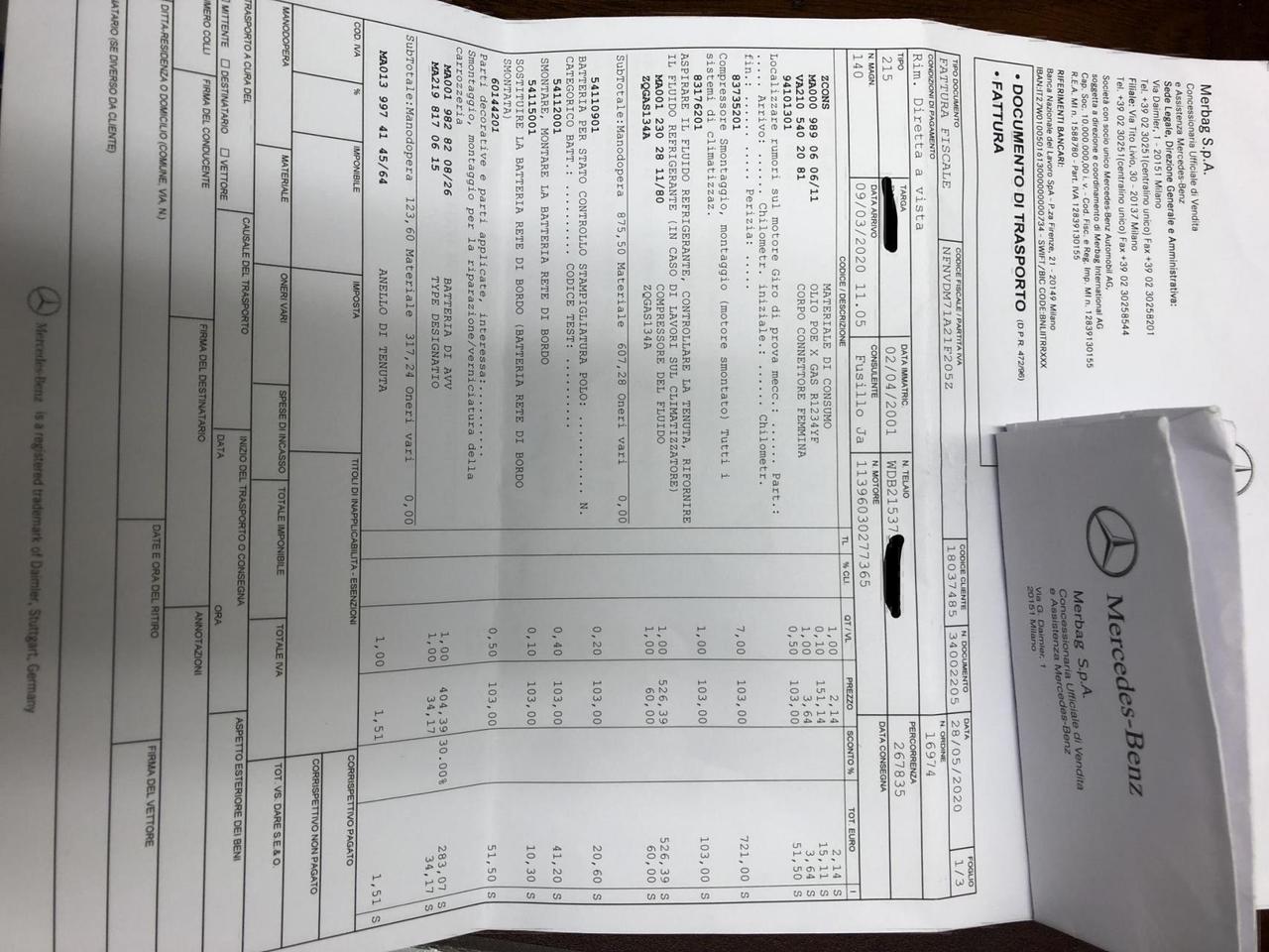 Mercedes-benz CL 500 cat fatture tagliandi mercedes