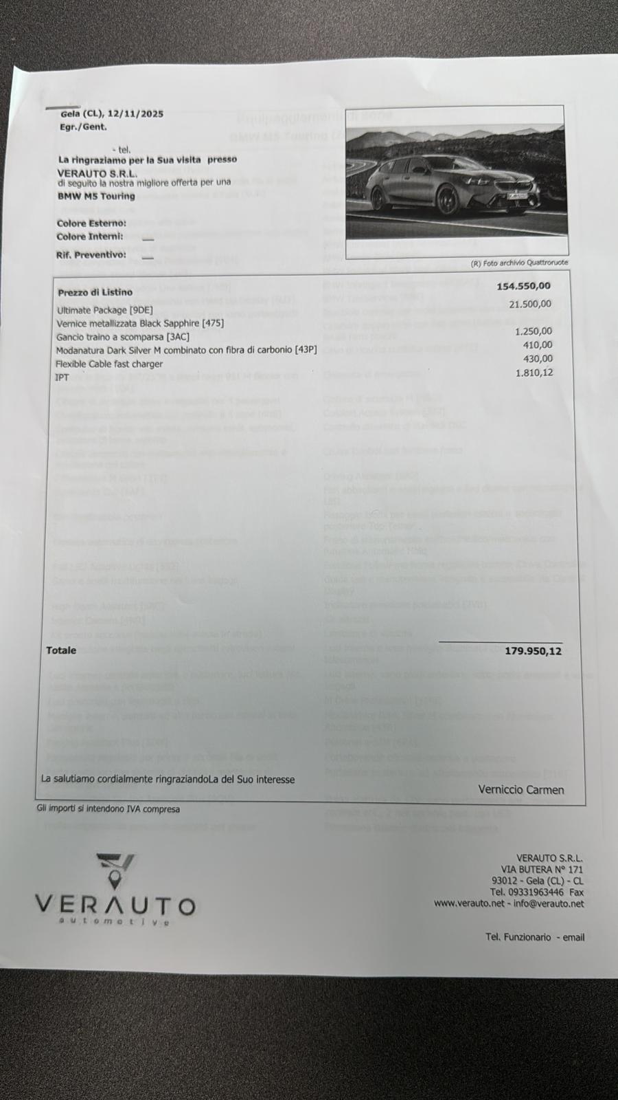 BMW M5 touring 727cv possibilità noleggio no scoring