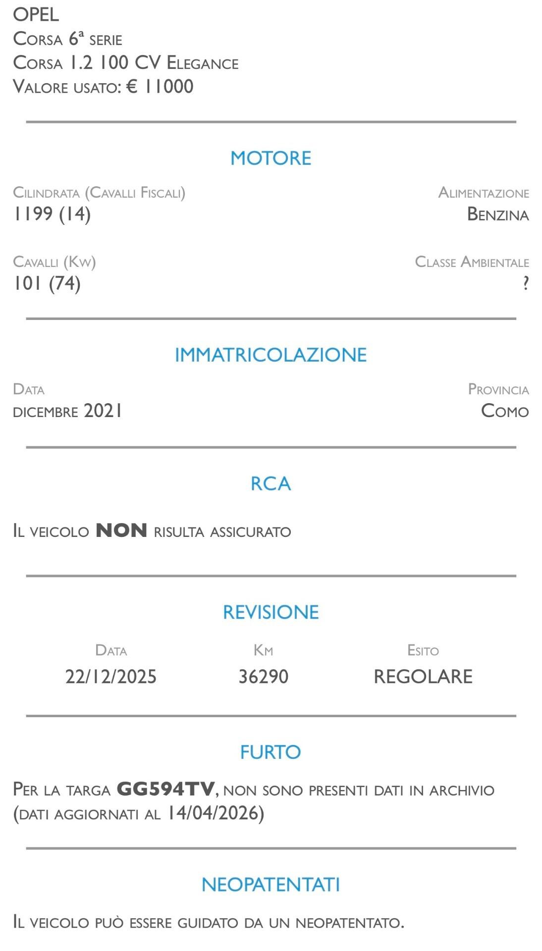 Opel Corsa 1.2 100 CV Elegance - UNICO PROPRIETARIO