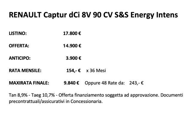 RENAULT Captur dCi 8V 90 CV S&S Energy Intens