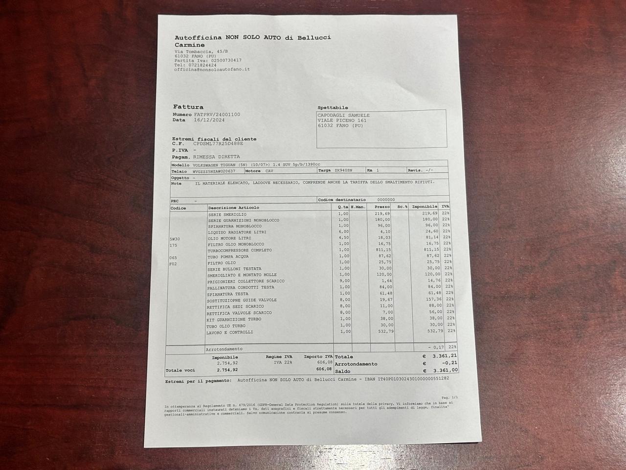 Volkswagen Tiguan 1.4 TSI 150cv motore revisionato