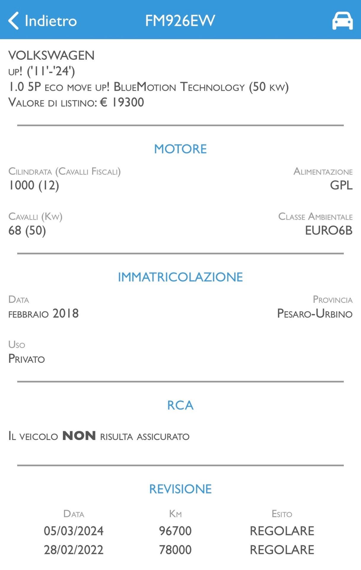 Volkswagen up! 1.0 5p. eco move METANO -NEOPATENTATI