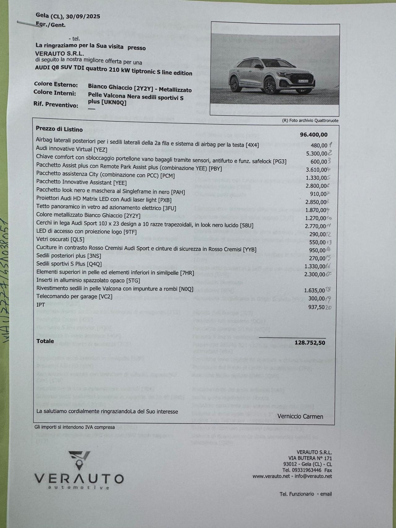 Audi Q8 Sline quattro possibilità noleggio no scoring