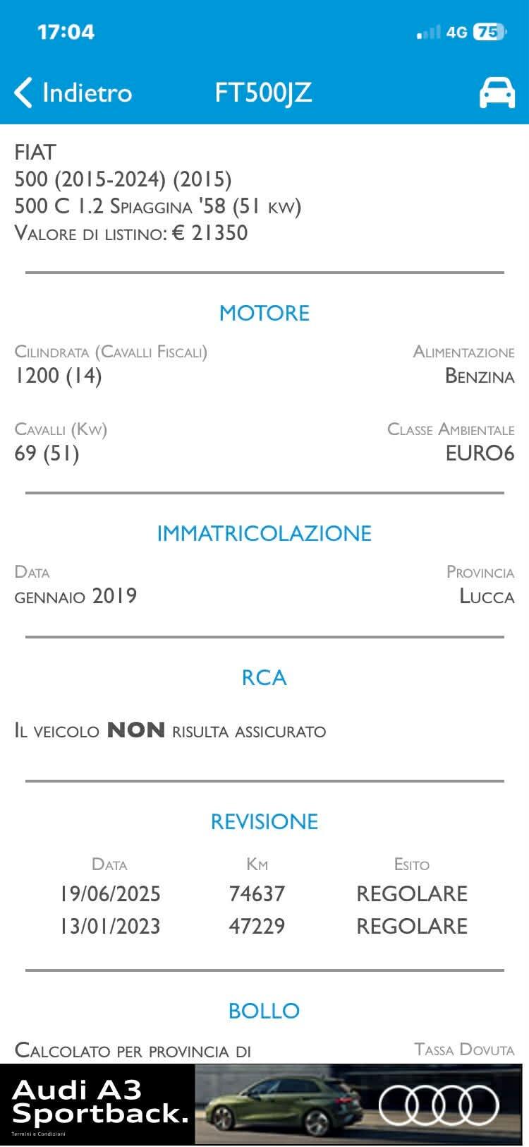 Fiat 500 1.2 Spiaggina km 79000 Promo Maggio
