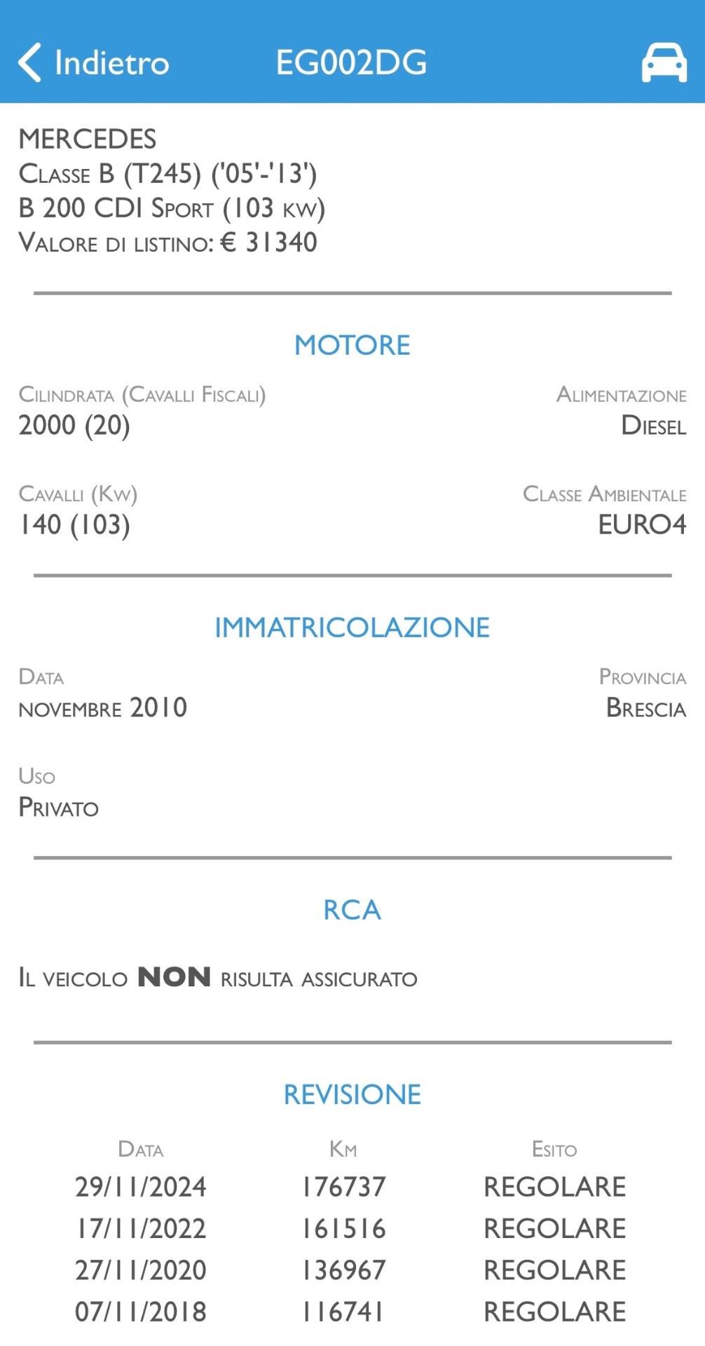 MERCEDES CLASSE B200 GARANZIA 12 MESI