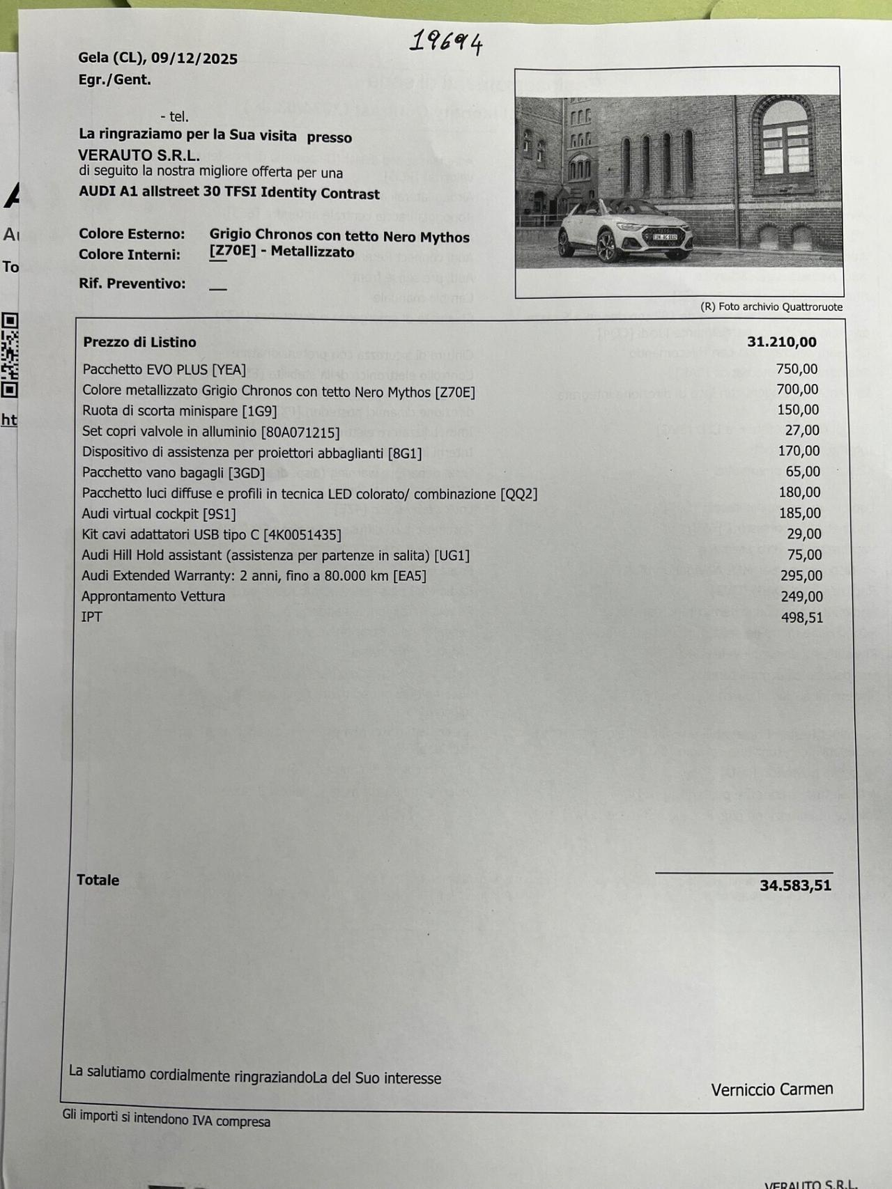 Audi A1 allstreet 30 possibilità noleggio no scoring