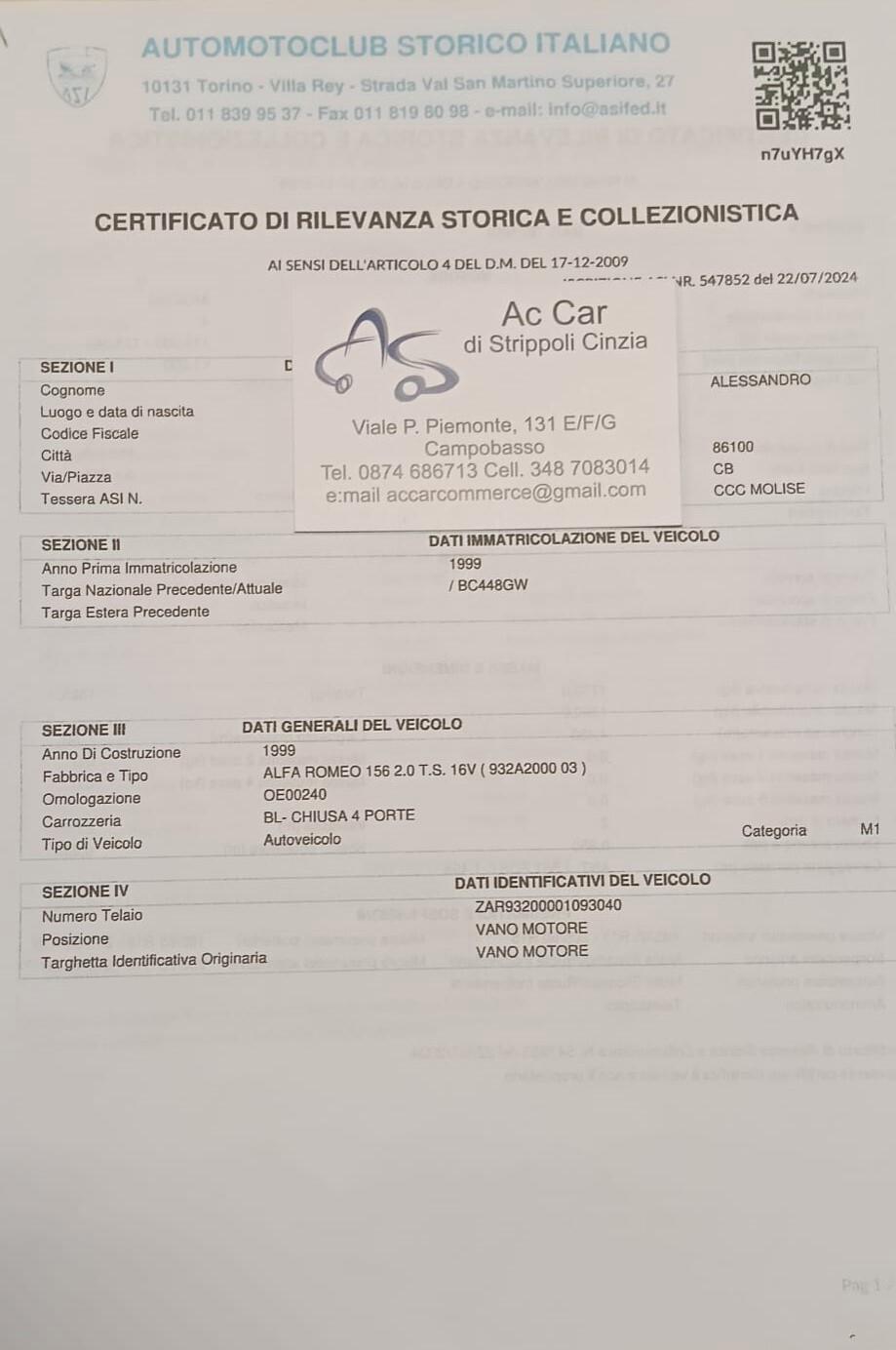 Alfa Romeo 156 2.0i 16V Twin Spark cat