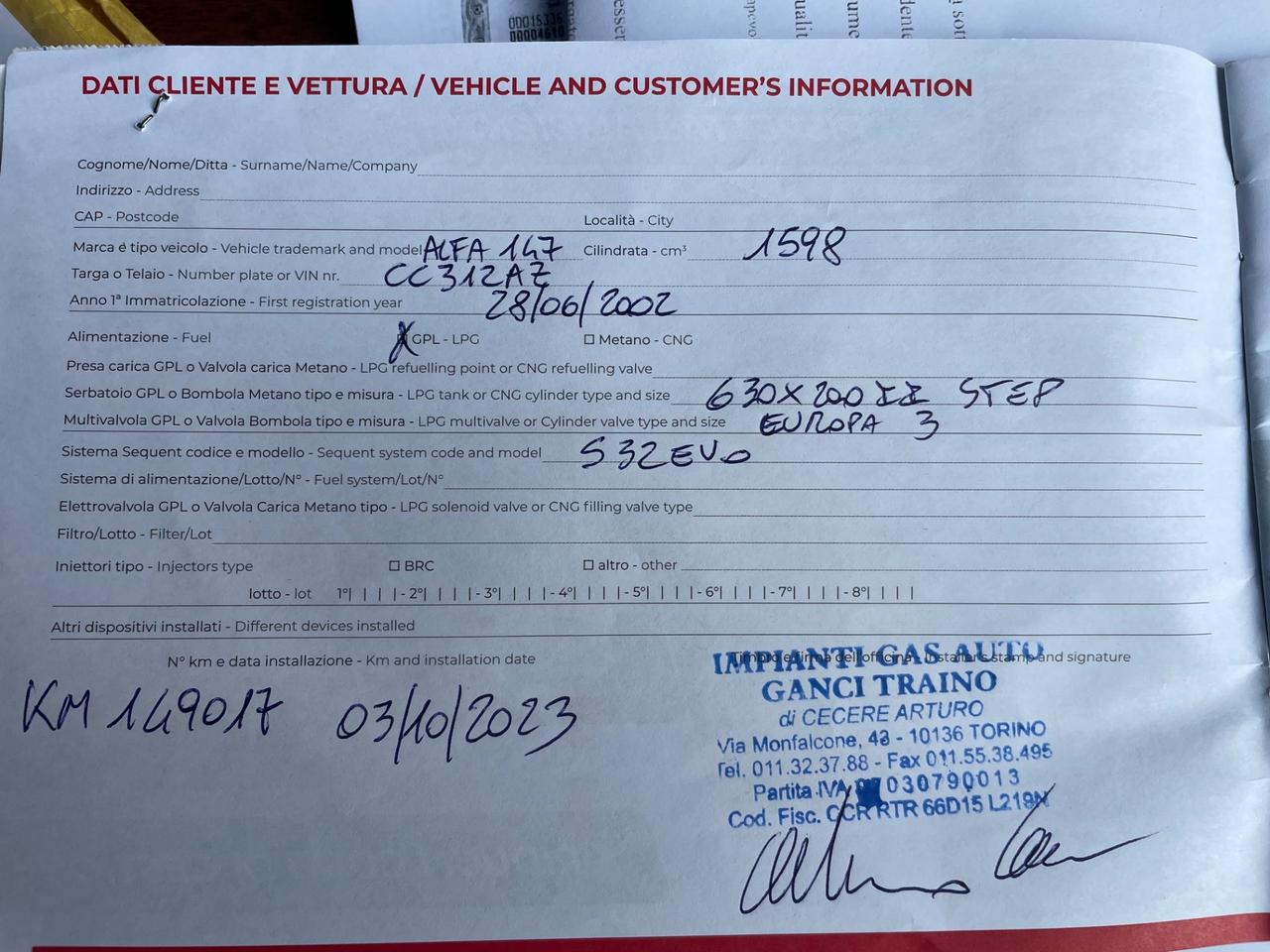 Alfa Romeo 147 1.6i 16V GPL NUOVO/ASI/GARANZIA