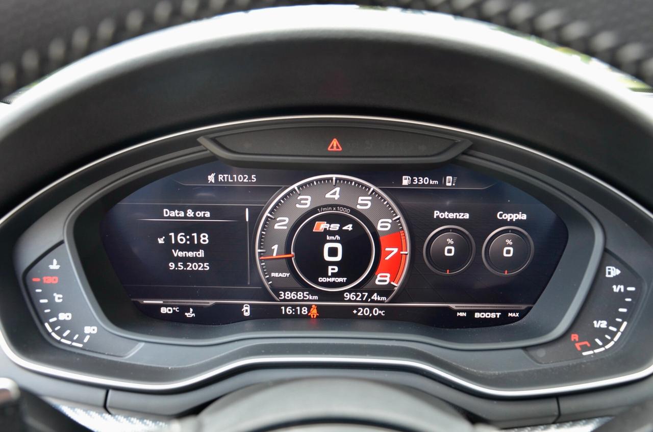 AUDI RS4 AVANT 2.9 TFSI QUATTRO 450cv TIPTRONIC, CRONOLOGIA SERVICE AUDI, UFF ITALIANA, FULL OPTIONAL, TETTO, SCARICO, HI-FI BANG & OLUFSEN, MATRIX, PERMUTE
