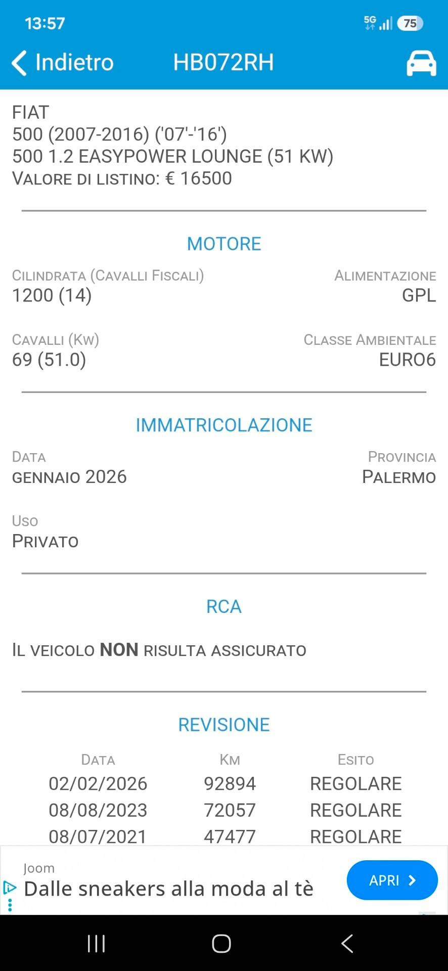 Fiat 500 1.2 Lounge GPL 2016