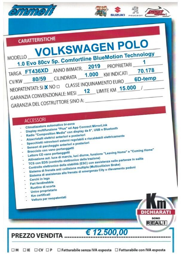 VW Polo 1.0 Evo 80cv 5p. Comforline BMT