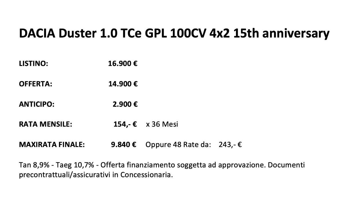 DACIA Duster 1.0 TCe GPL 100CV 4x2 15th anniversary